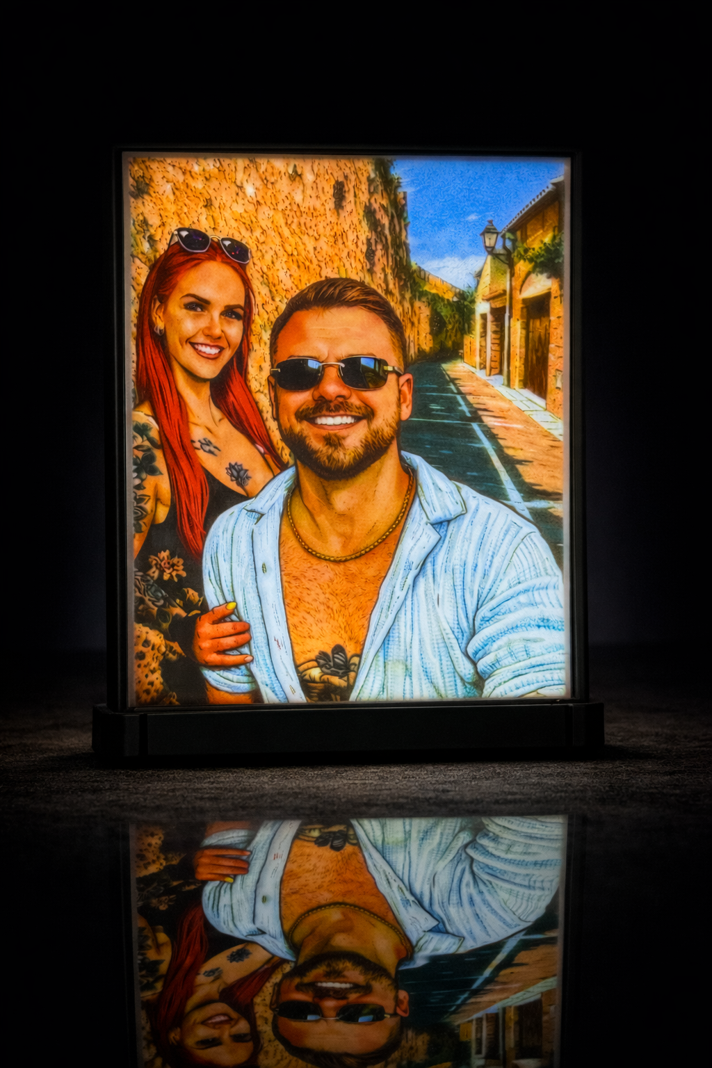 Hintergrund: Pärchen Lithophane Beispiel - HNK Design handgefertigte 3D-Lichtgravur